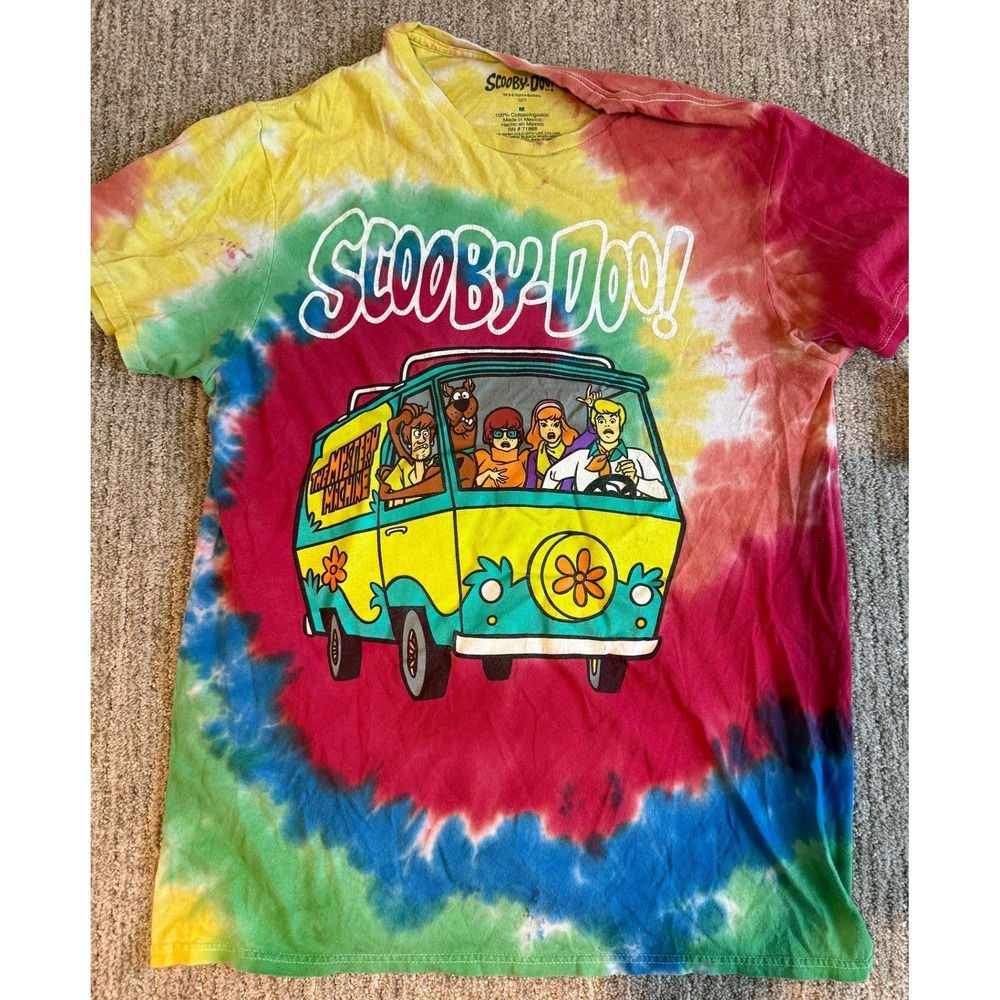 Scooby-Doo Mystery Machine Tie Dye Graphic T-Shirt Mens Medium Rainbow Cotton